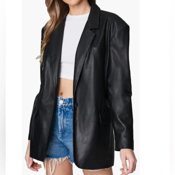 Blank NYC Black Faux Leather Blazer - Picture 1 of 3